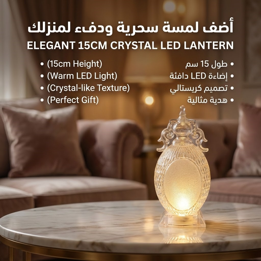 15cm Crystal LED Lantern | فانوس كريستال بلمسة سحرية | Elegant Crystal-like Texture Decor